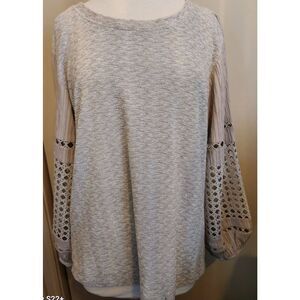 T83 See And Be Seen lightweight crocheted long-sleeve top heather taupe Sz L